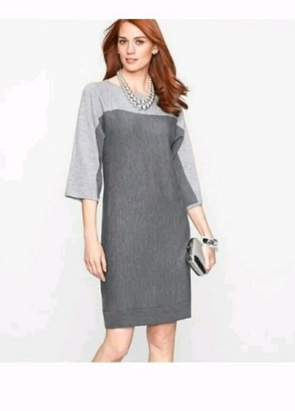 Talbots Merino Wool Dress Sz‎ S Petite Grey Colorblock Sweater Dress Knee Length